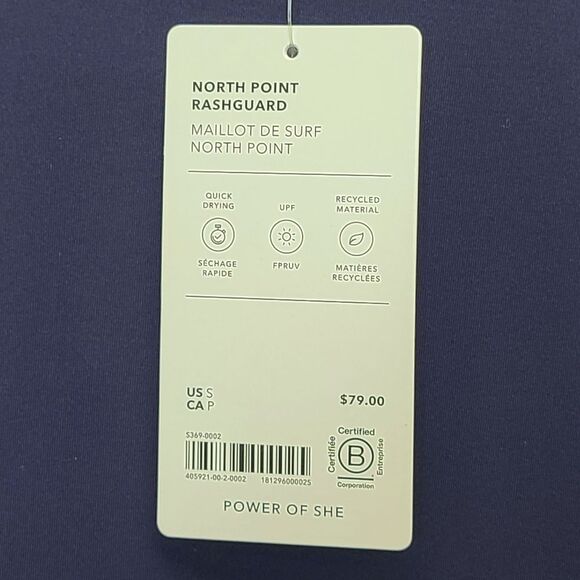 NWT Athleta Women' S North Point Rashguard Navy Blue Long Sleeve Fitted Swim Top - Picture 11 of 11